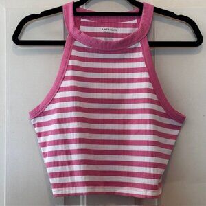 American Eagle Striped High Neck Crop Tank Top xl